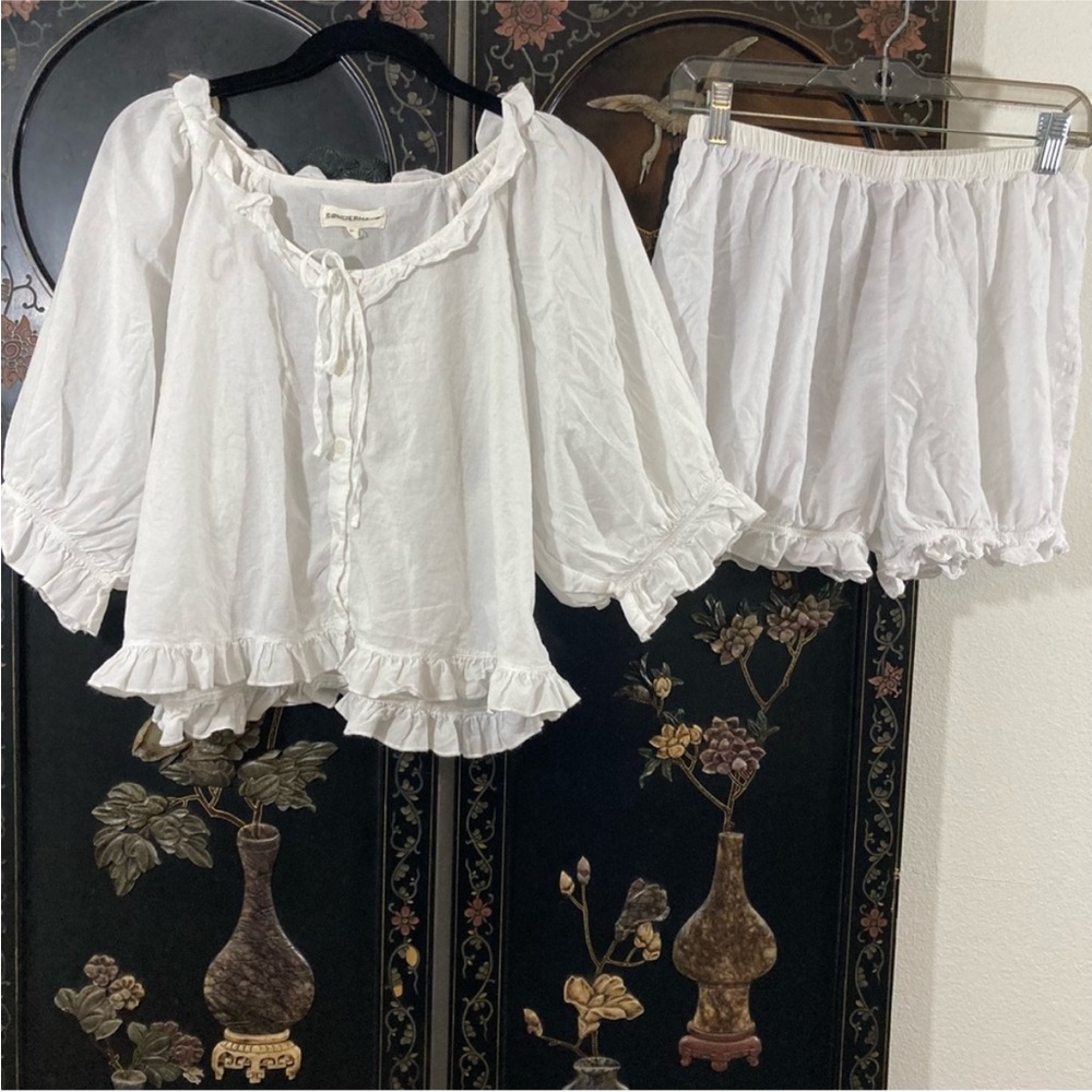 White Ruffled Sleepwear Set